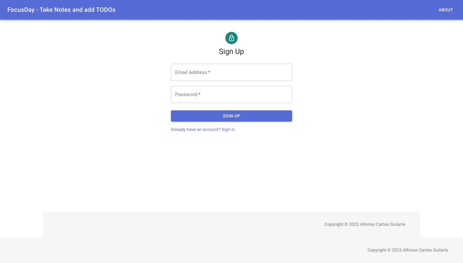 FocusDay app login and authentication screen with JWT-based auth