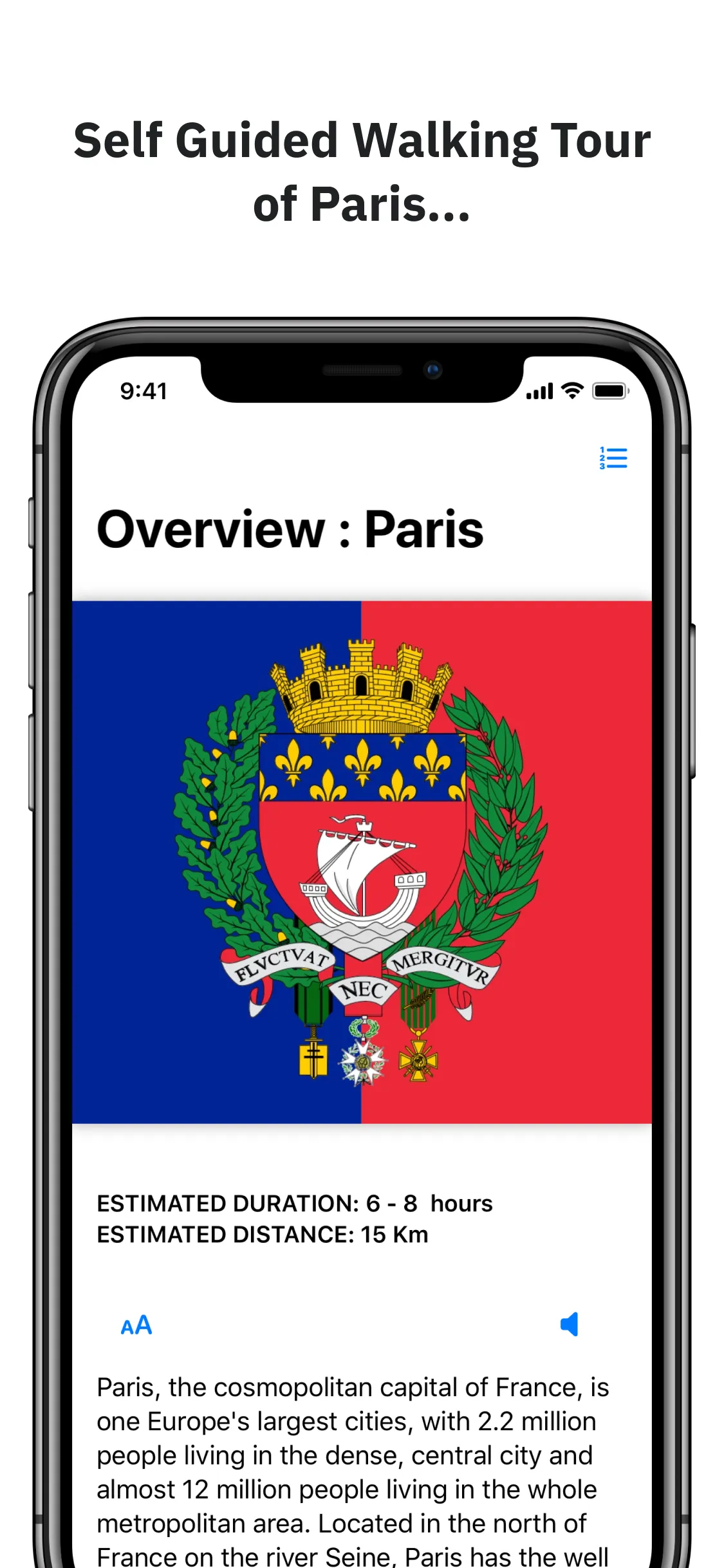 Overview City Guides app main screen showing curated city travel guides