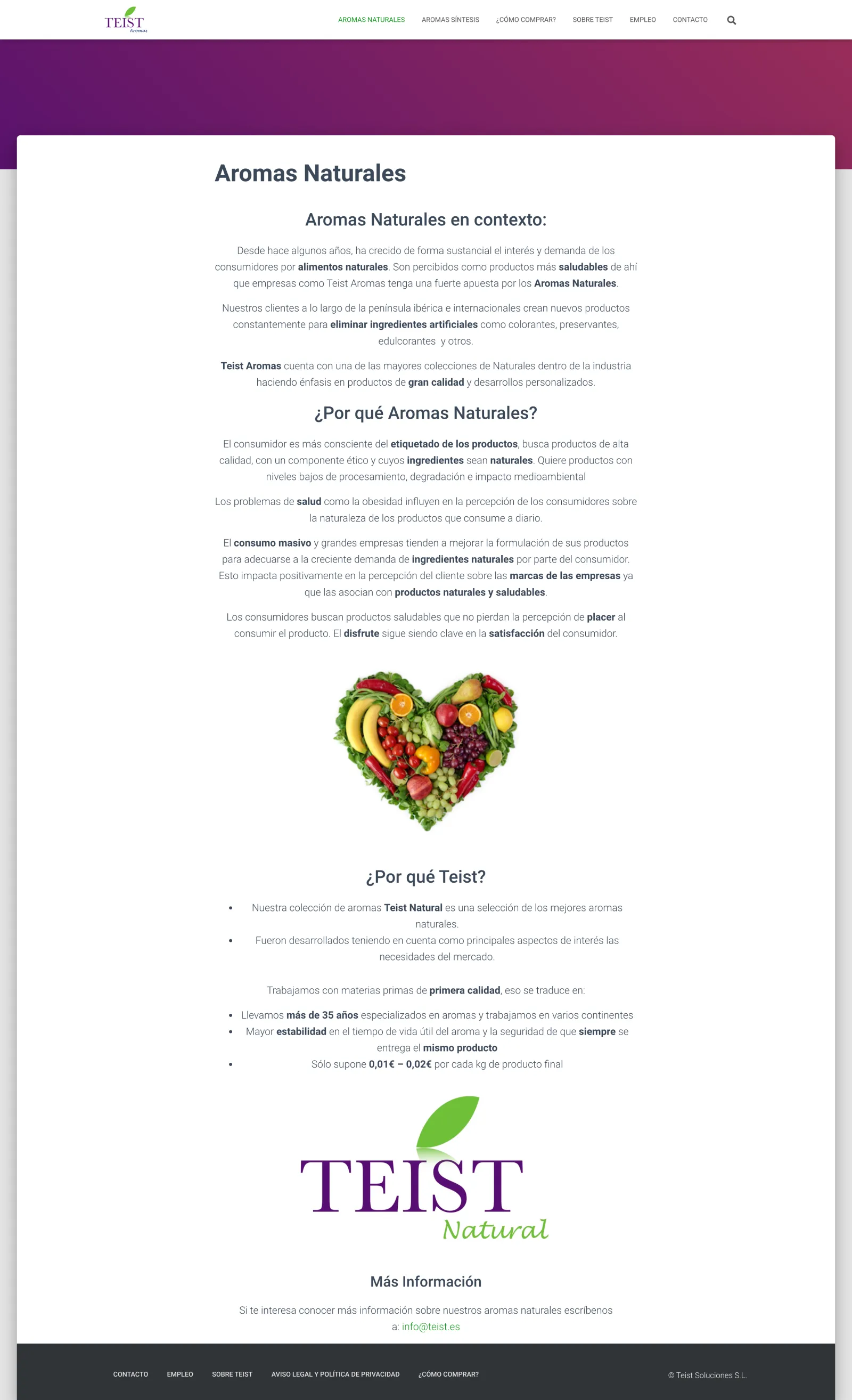 Teist Aromas product catalog page with WooCommerce shop categories